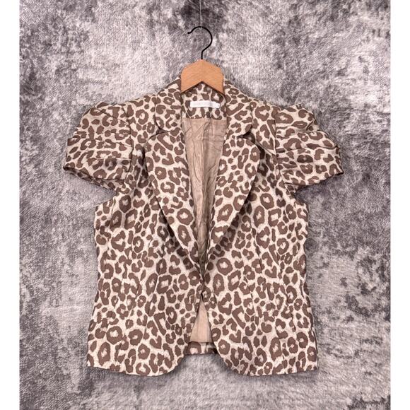Anne Fontaine Jacket 42 / US 10 Womens Leopard Jacquard Puff Sleeve Blazer - Picture 1 of 9